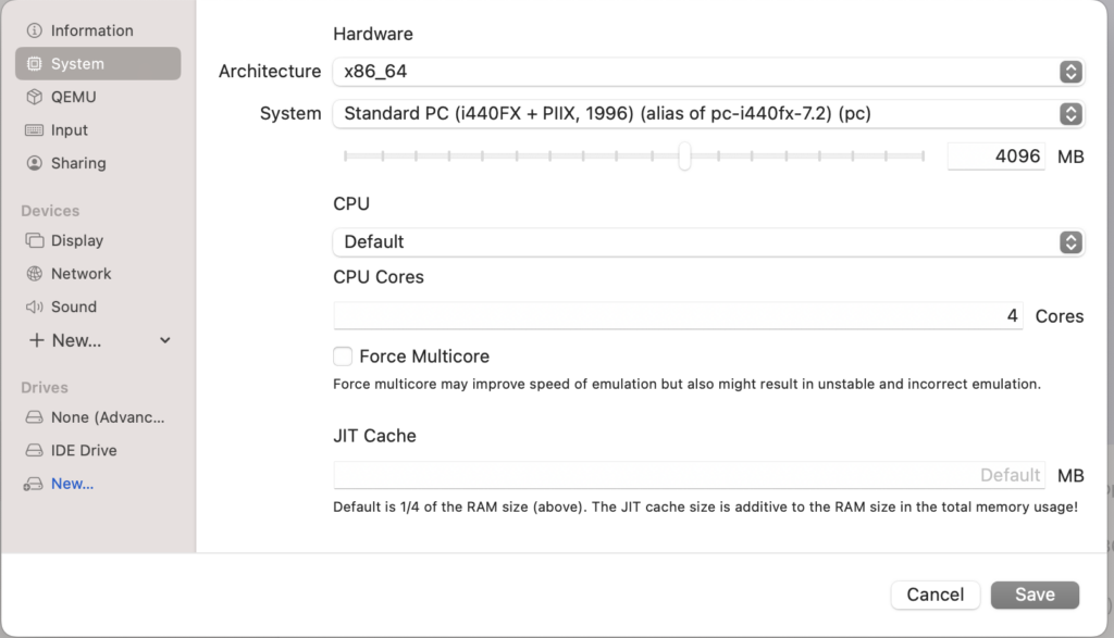 Machine configuration