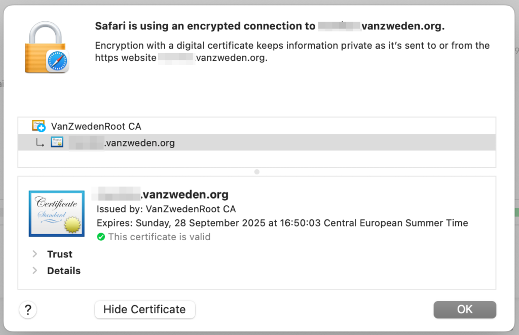 Screenshot showing certificate